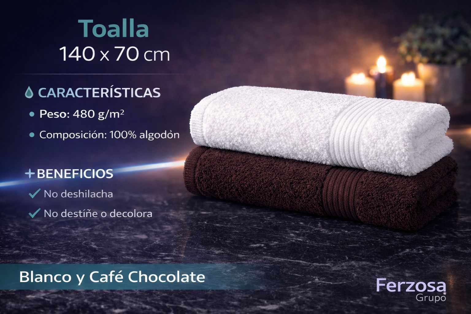 Toalla 140 x 70 cm 100% Algodón de 480 gr/m2 al por Mayor desde $11.80