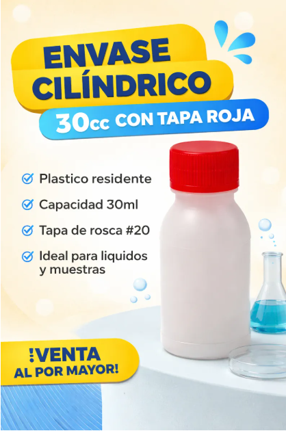 Envase Plástico Cilíndrico 30cc CON tapa#20 al por mayor desde $0.18 x 300u