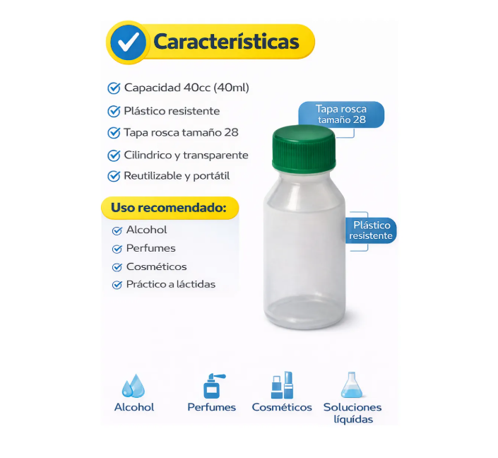 Frasco Plástico Cilíndrico 40Cc Con tapa al por Mayor 0.19 300u