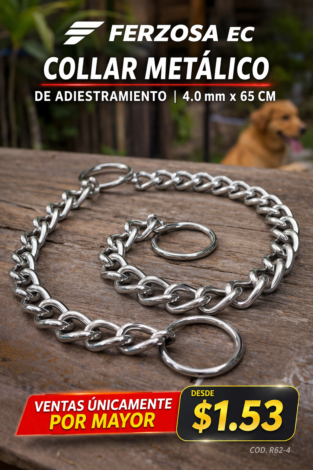 Collar Metálico Adiestramiento para Perro  4.0mm x 65cm al Por Mayor desde 1.53 para Bultos de 120 unidades