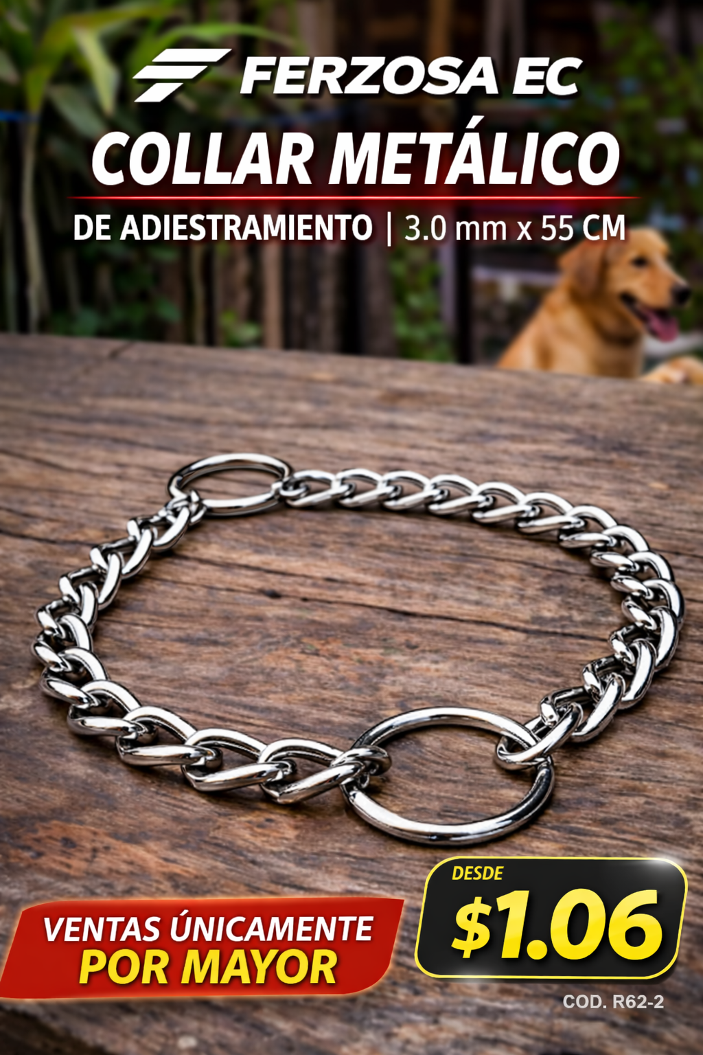 Collar Metálico Adiestramiento para Perro 3.0mm x 55cm al Por Mayor desde 1.06 para Bultos de 180 unidades
