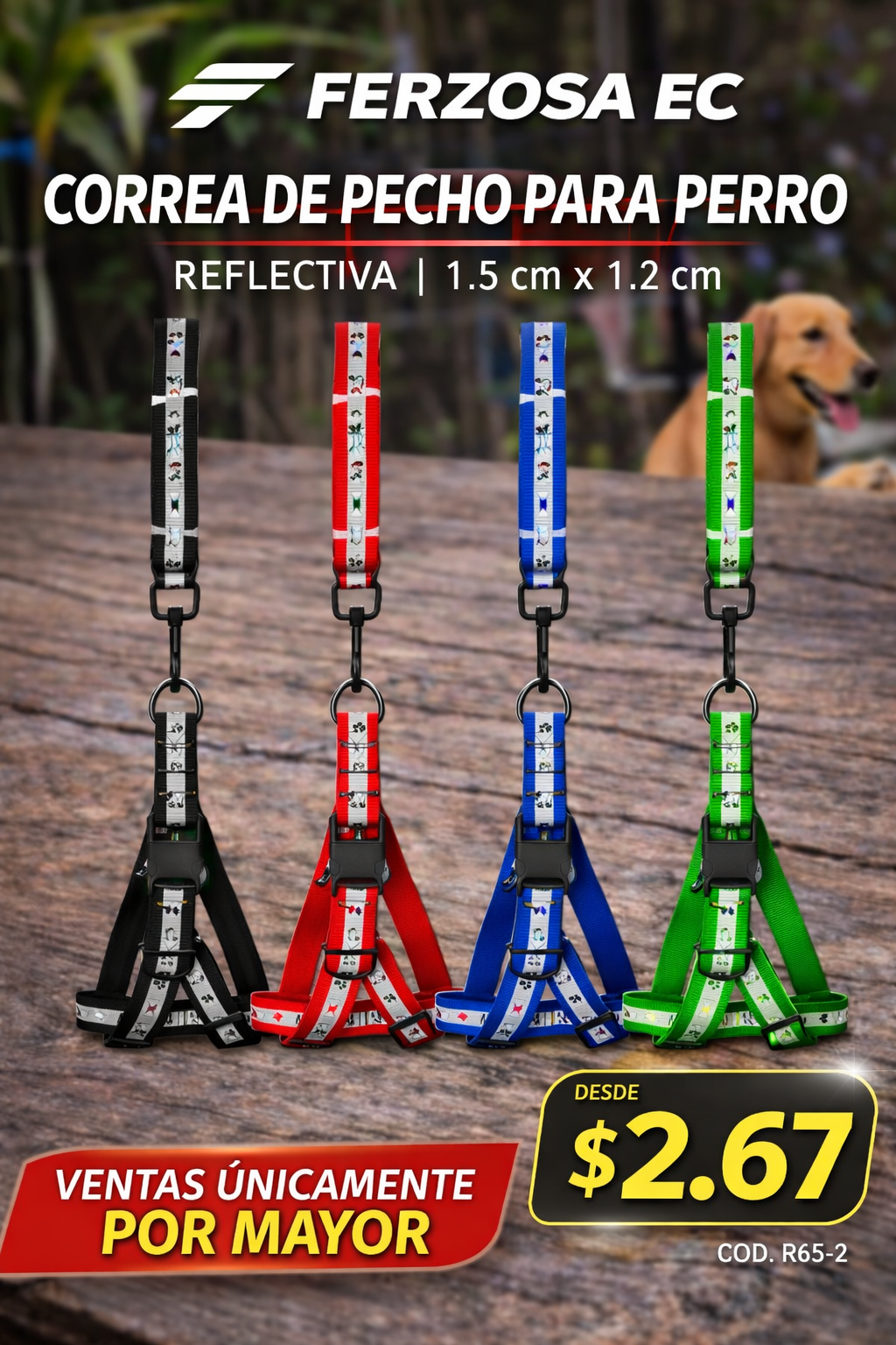 Correa Pechera para Perro 1.5 x 1.2cm al Por Mayor desde 2.67 para Bultos de 240 unidades