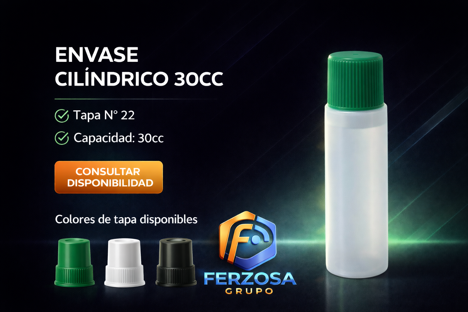 Envase Plástico Cilíndrico 30cc con tapa#22 al por mayor desde $0.20 x 300 Unidades