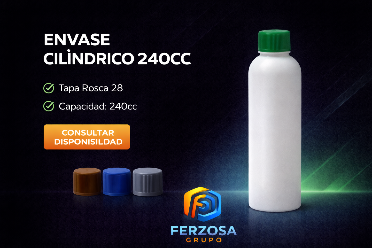 Envase Plástico Cilíndrico 240ml/cc con Tapa#28 al Por Mayor Desde $0.32 x 300 Unidades