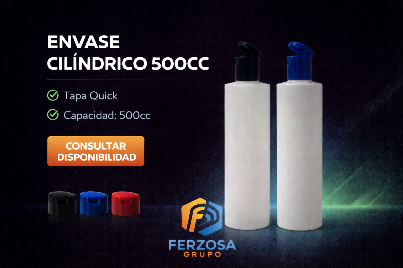 Envase Plástico Cilíndrico 500ml/cc con Tapa Quick al Por Mayor Desde $0.38 x 300 Unidades