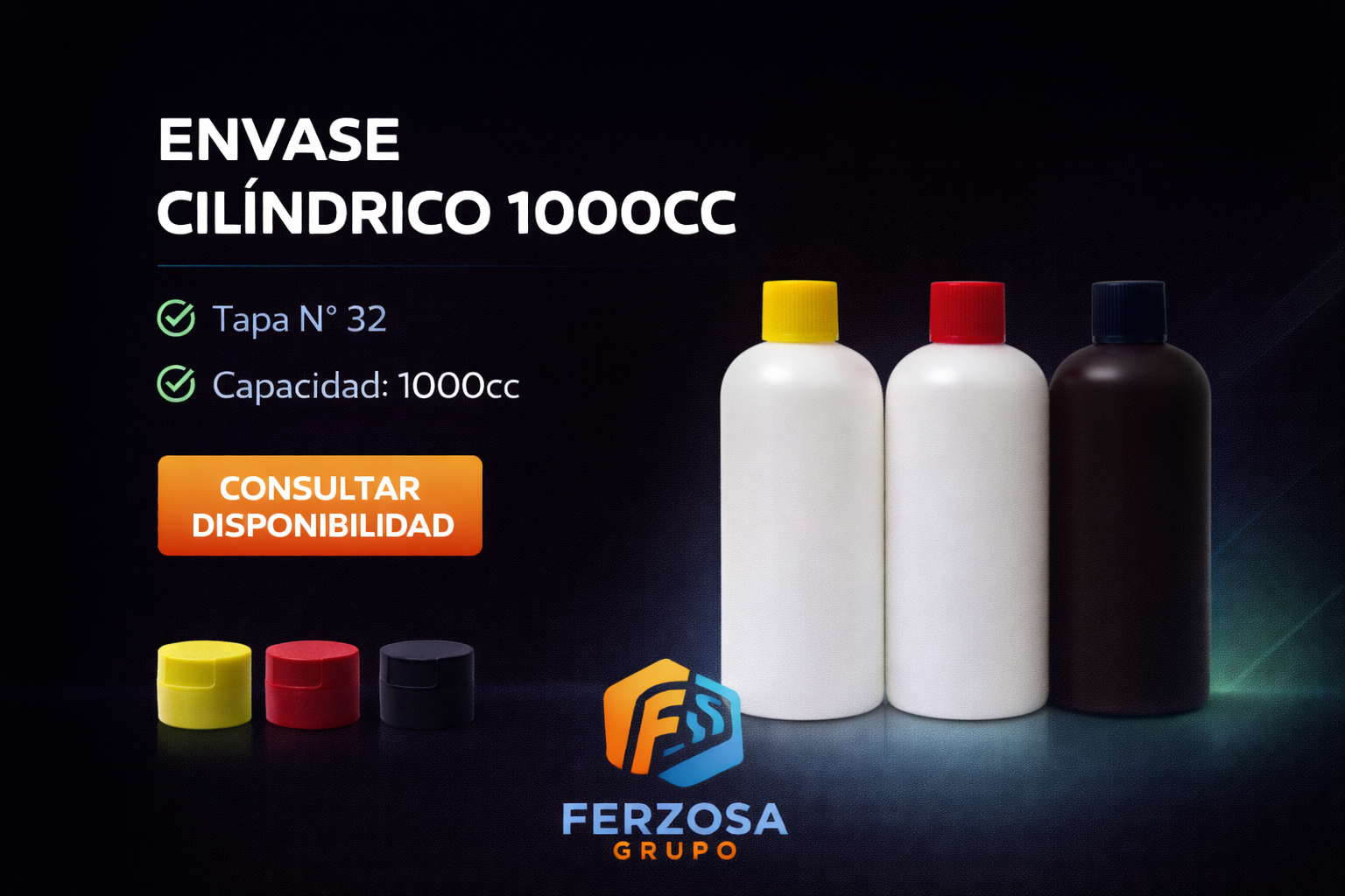 Envase Plástico Cilíndrico 1000ml/cc con Tapa#32 al Por Mayor Desde $0.50 x 300 Unidades