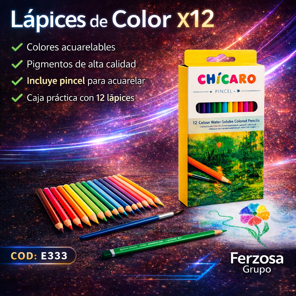 Lápices de Colores Acuarela Al Por Mayor Desde $1.40 c/u En Bultos de 240 Cajas