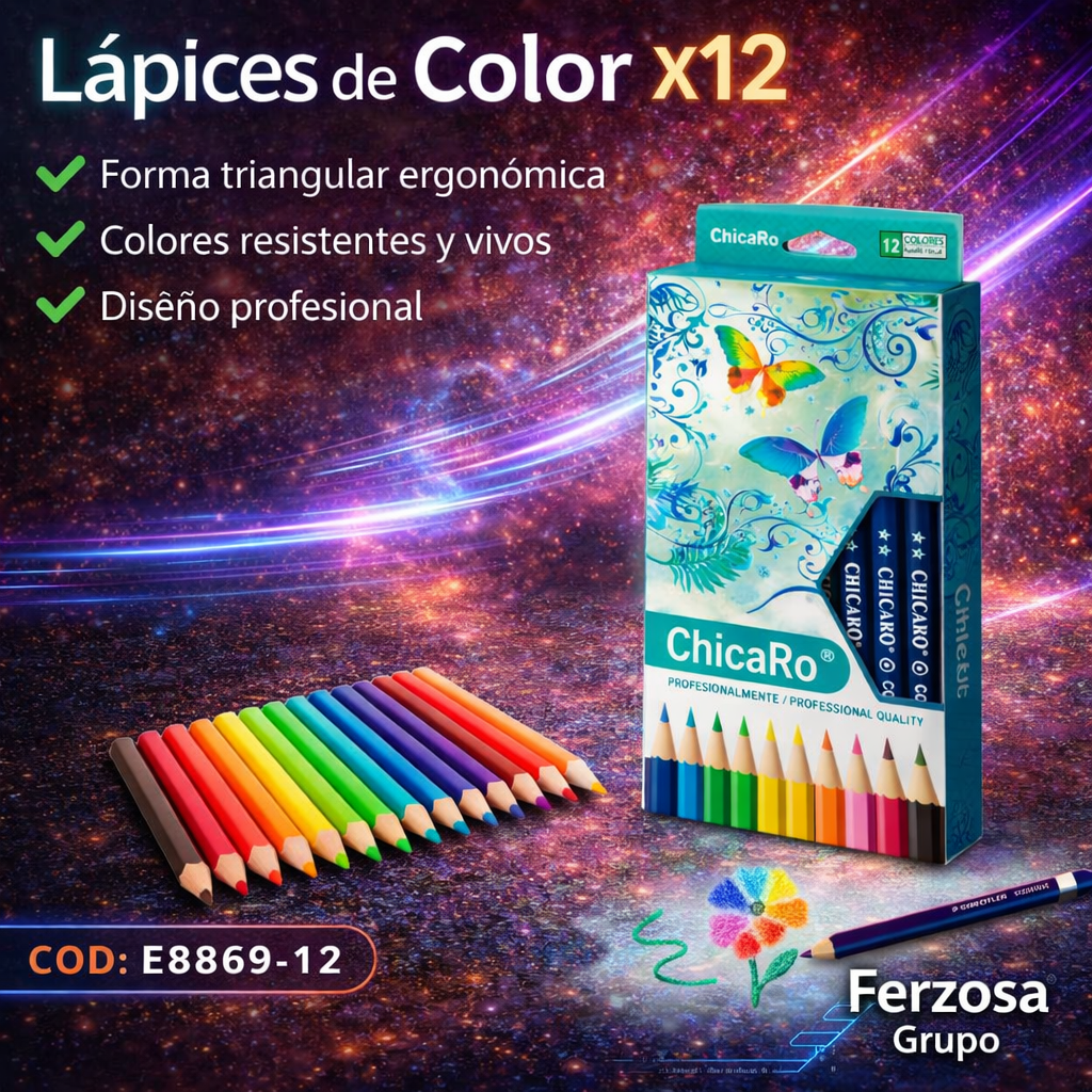 Lápices de Colores Triangulo Al Por Mayor Desde $1.40 c/u En Bultos de 288 Cajas