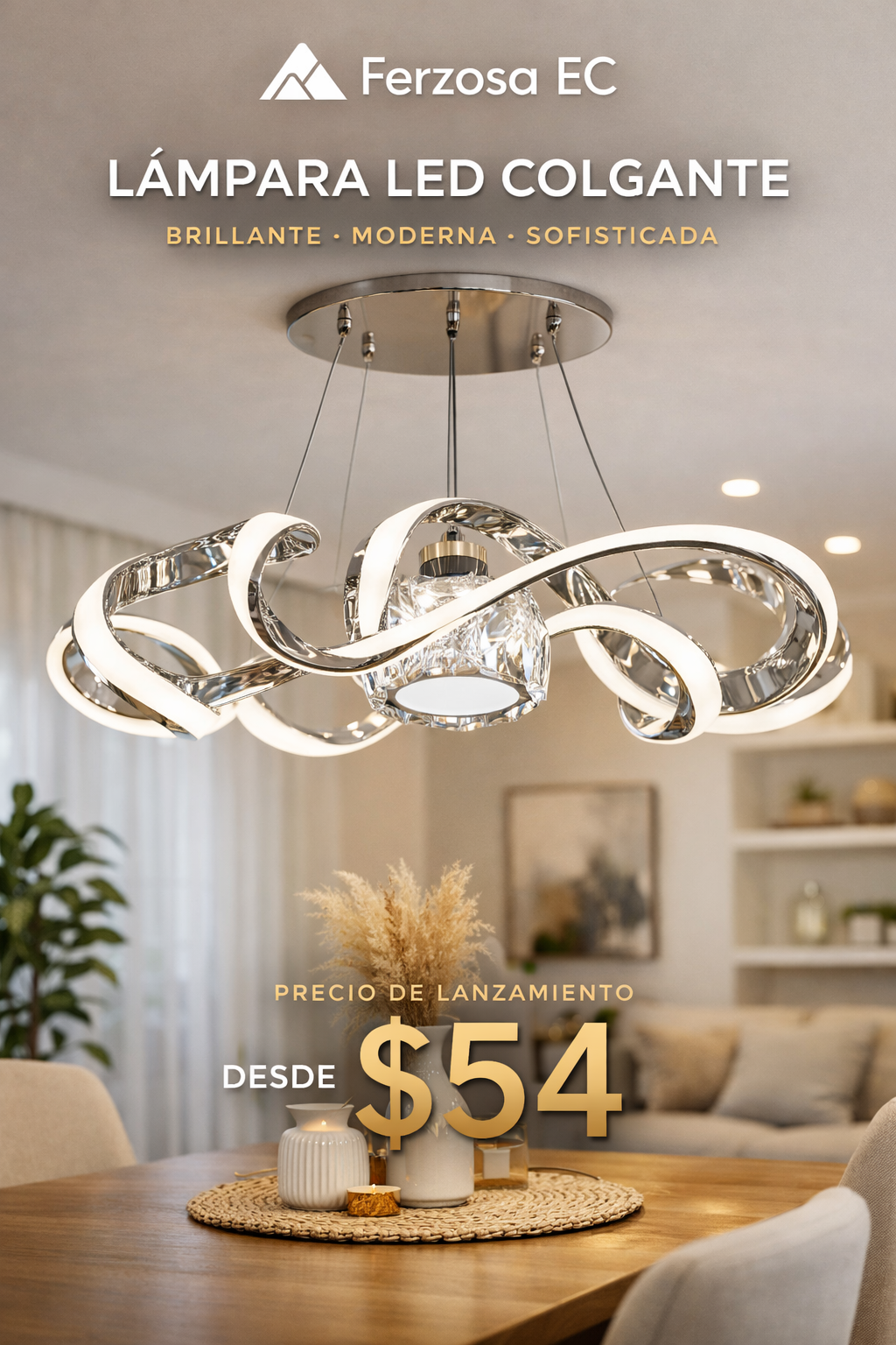 Lámpara Colgante LED Infinito Cromado” / “Infinity LED Pendant Chrome with Crystal al por mayor desde $54