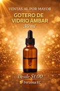 Gotero de Vidrio Ámbar y Pipeta de 30ml al por Mayor Desde 1.00C/u para 100 Unidades