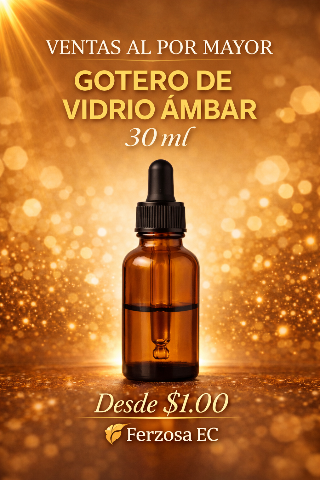 Gotero de Vidrio Ámbar y Pipeta de 30ml al por Mayor Desde 1.00C/u para 100 Unidades