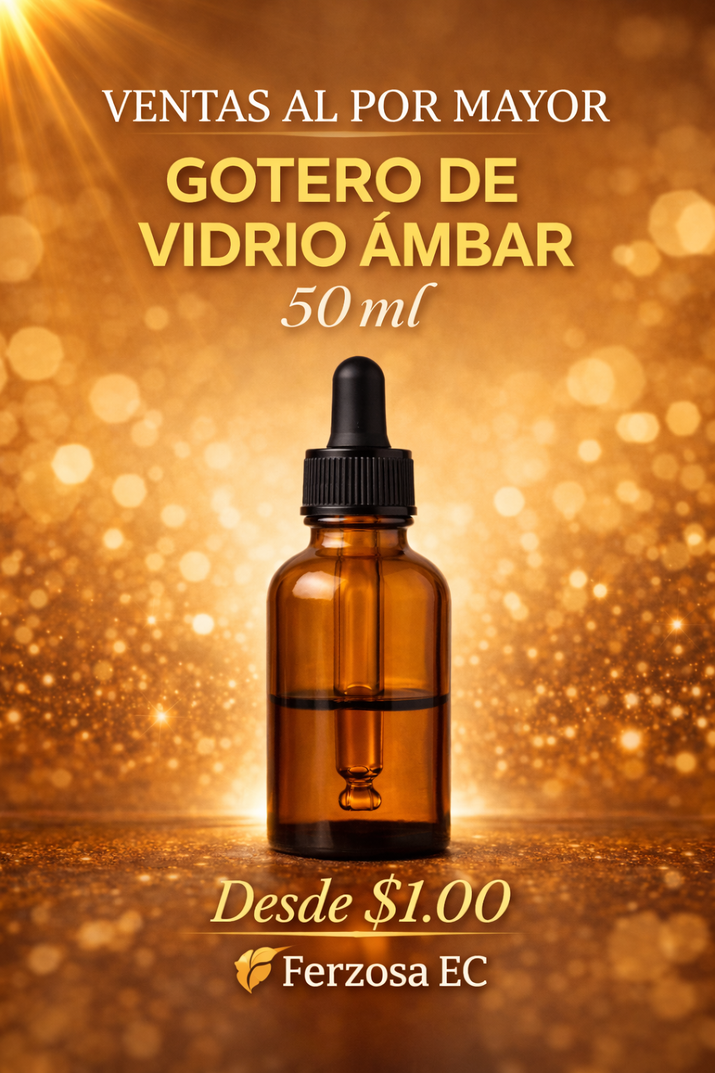 Gotero de Vidrio Ámbar y Pipeta de 50ml al por Mayor Desde 1.00C/u para 100 Unidades