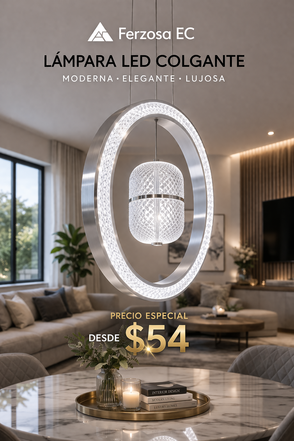 Lámpara LED Colgante Anillo Ovalado Vertical con Globo de Cristal al por mayor desde $54