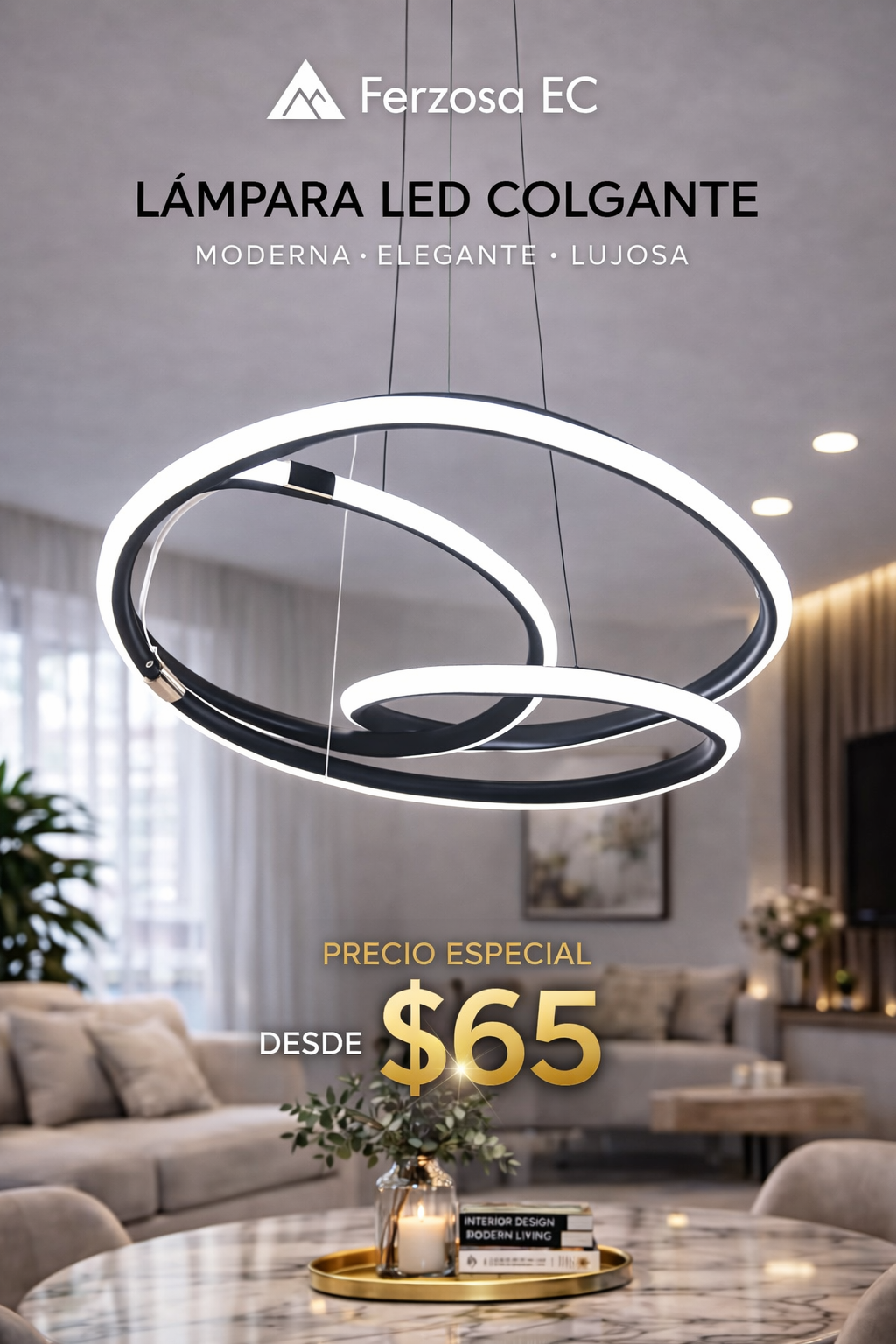 Lámpara LED Colgante Anillos Entrelazados Negros al por mayor desde $65