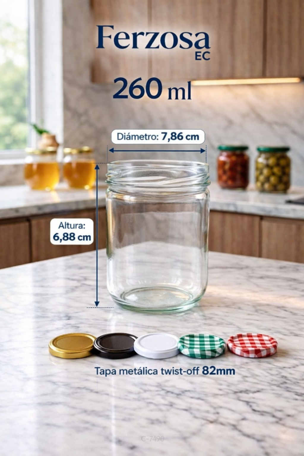 Envases de Vidrio Boca Ancha de 260ml con Tapa al por Mayor Desde 0.82C/u para 96 Unidades