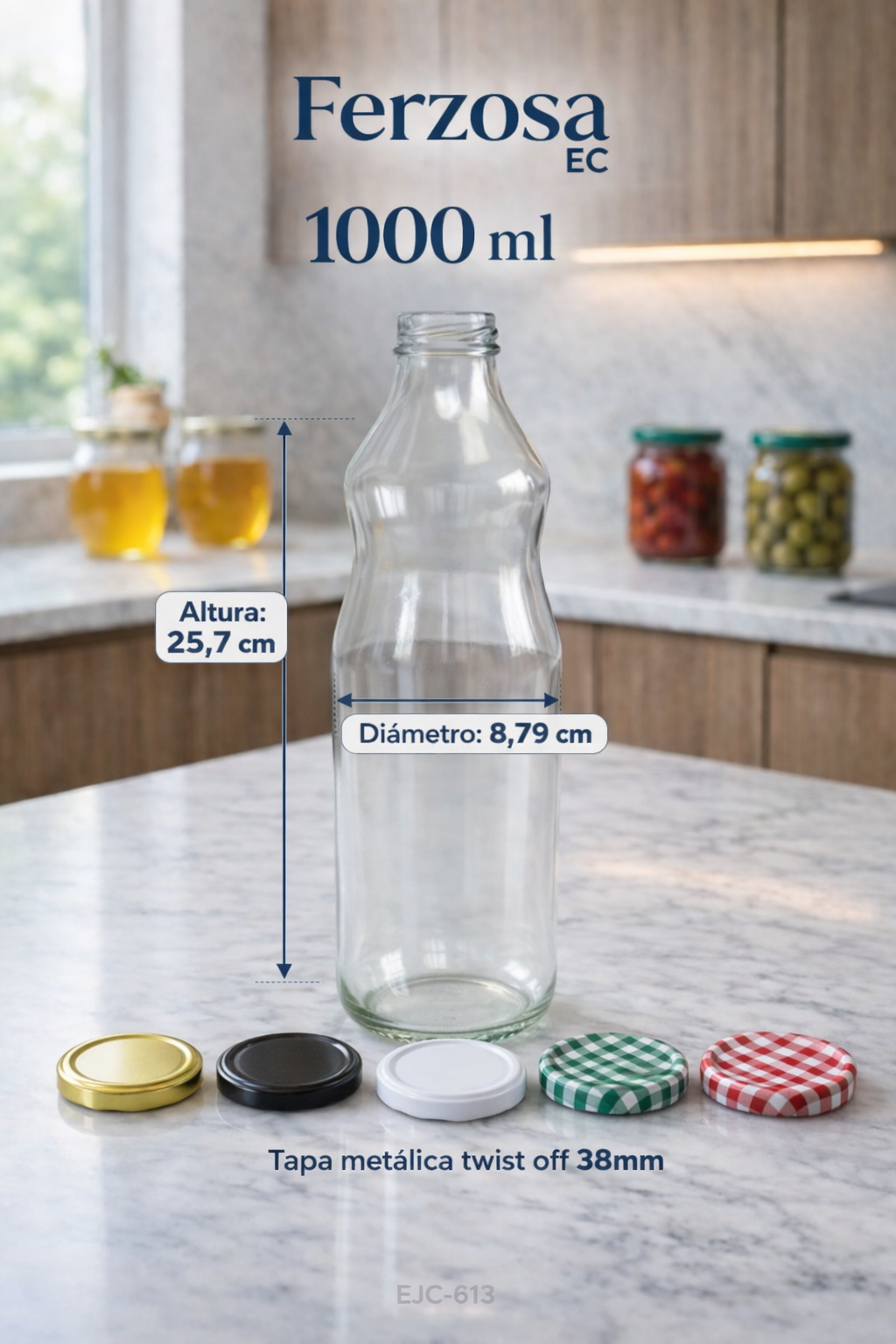 Envases de Vidrio Boca Ancha de 1000ml Botella con Tapa al por Mayor Desde 0.88C/u para 96 Unidades