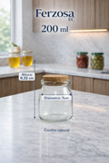Envases de Vidrio Boca Ancha de 200ml con corcho con Tapa al por Mayor Desde 0.94C/u para 96 Unidades
