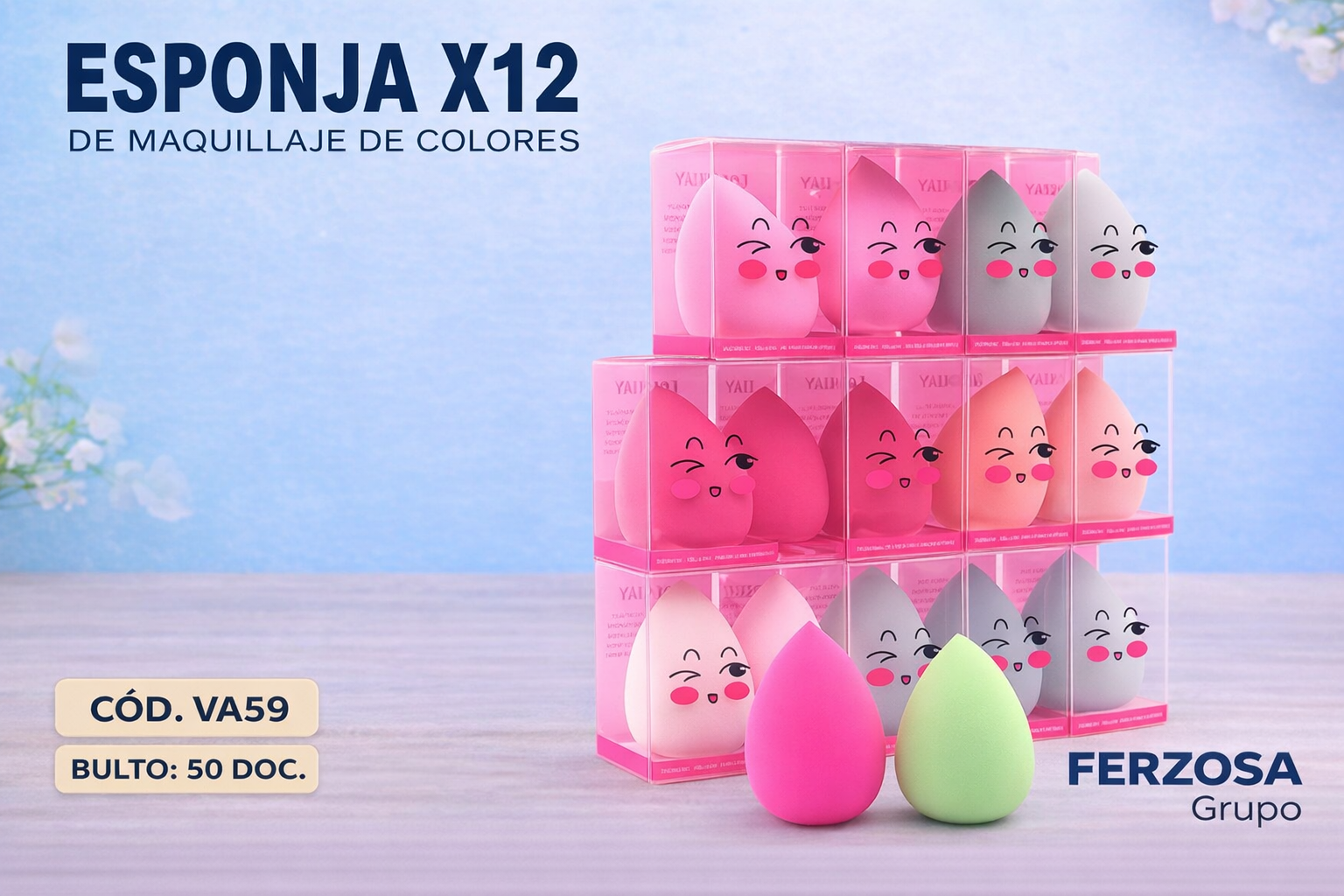 Esponja de Maquillaje de Colores * 12 Al Por Mayor Desde $0.45 c/u Bultos de 600 Cajas
