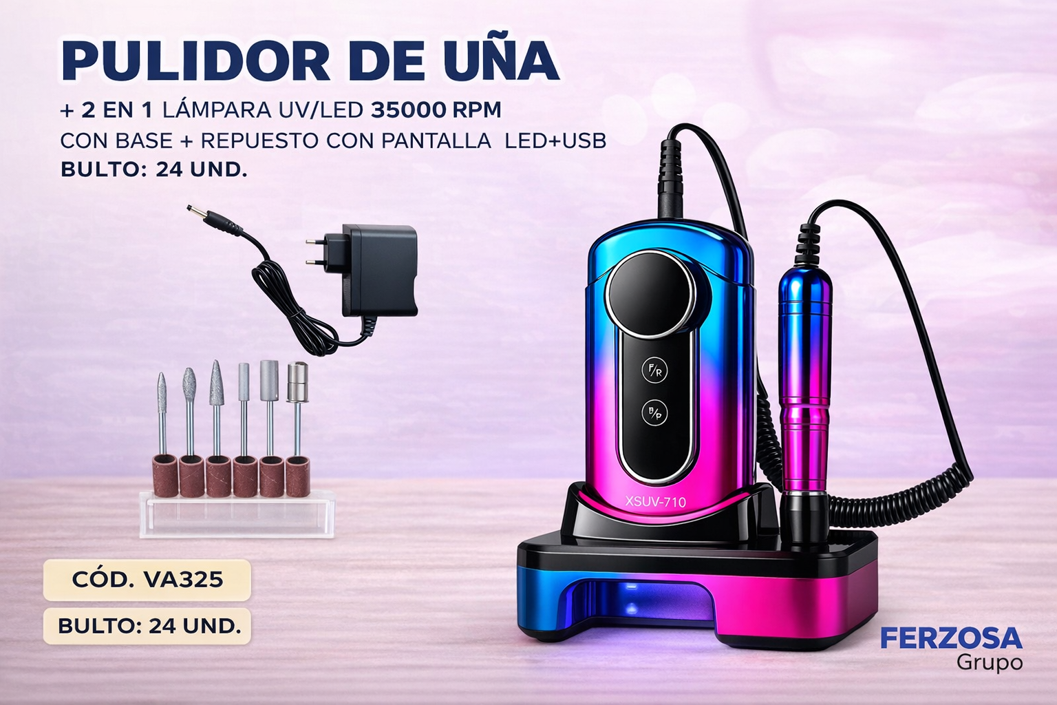 Pulidor de Uñas con Repuestos 35000 RPM con Lampara UV 6LED Al Por Mayor Desde $28.00 c/u En Bultos 24 Unidades