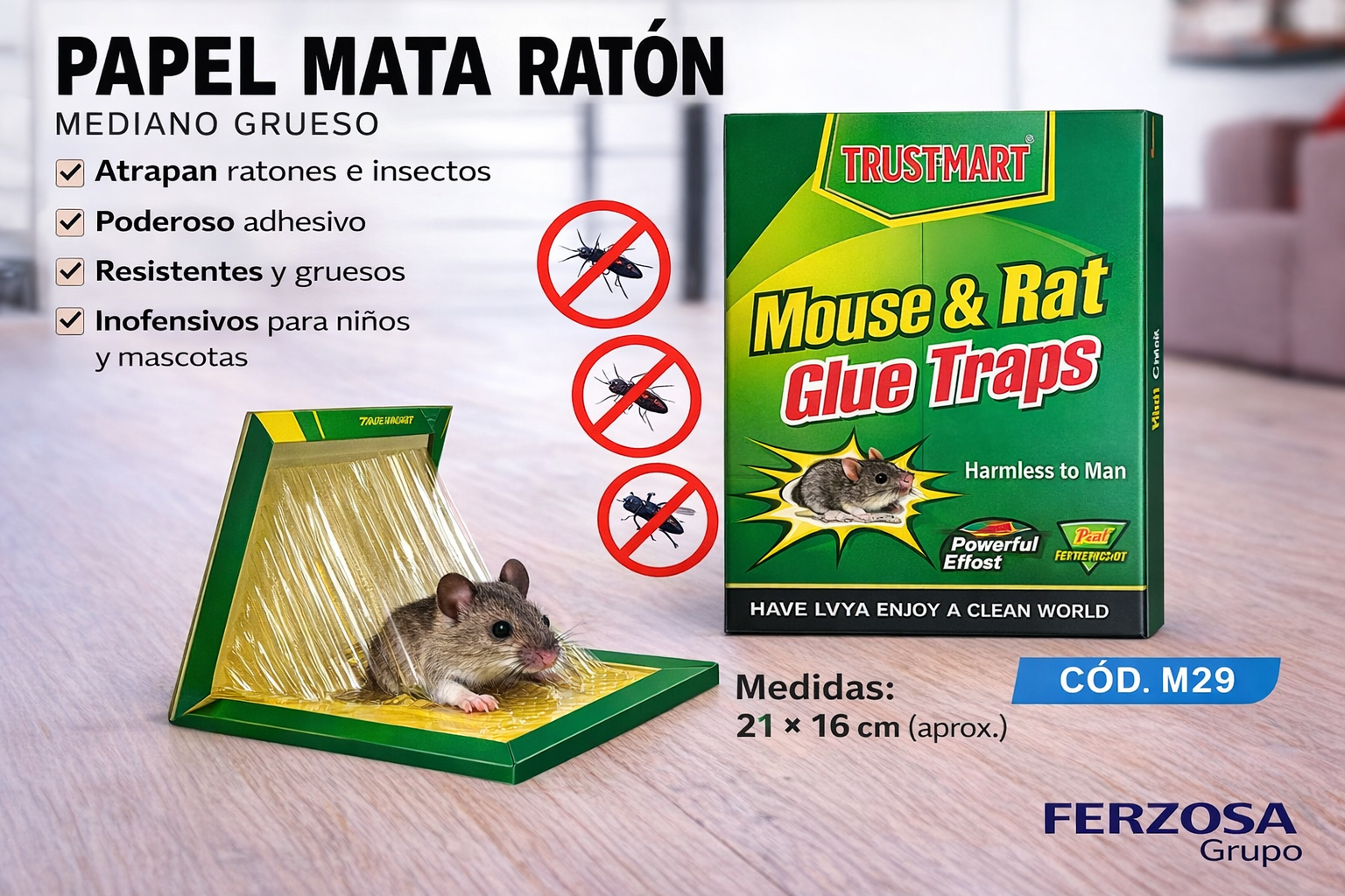 Papel Trampa Mata Ratones al Por Mayor Desde $0.90 c/u Bultos de 500 Unidades