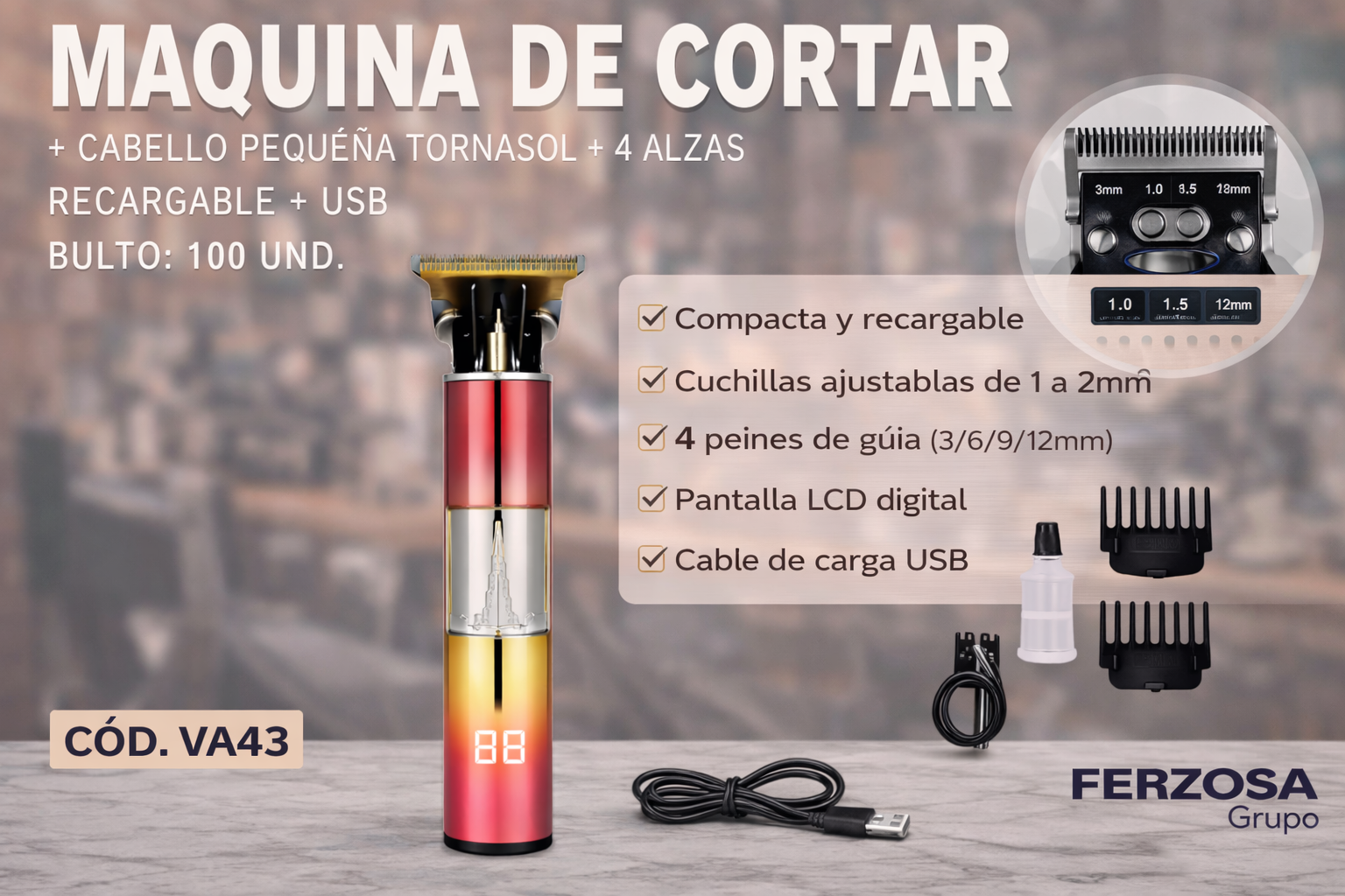 Maquina para Corte de Cabello Inalámbrica al Por Mayor Desde $5.00 c/u Bultos de 100 Unidades
