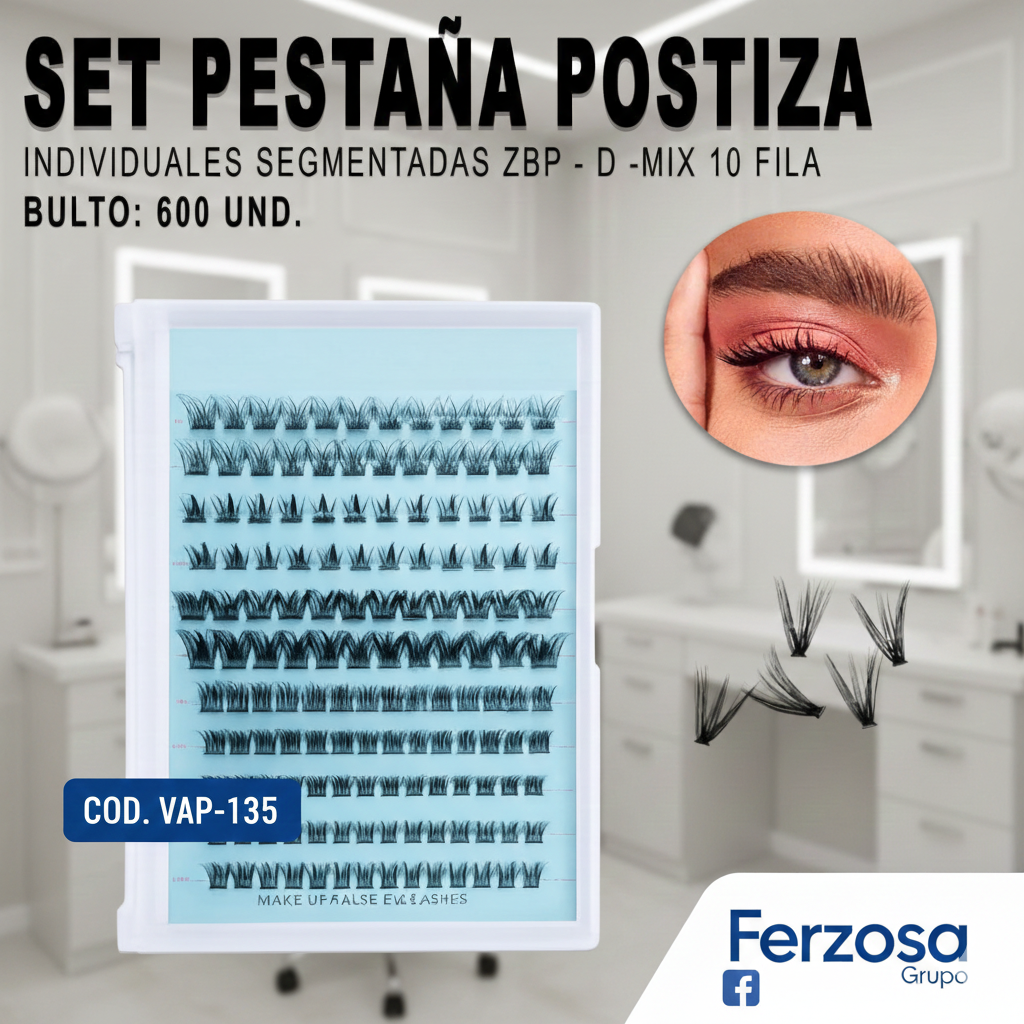 Set de Pestañas Postizas  Al Por Mayor Desde $1.85 c/u En Bultos de 600 Cajas