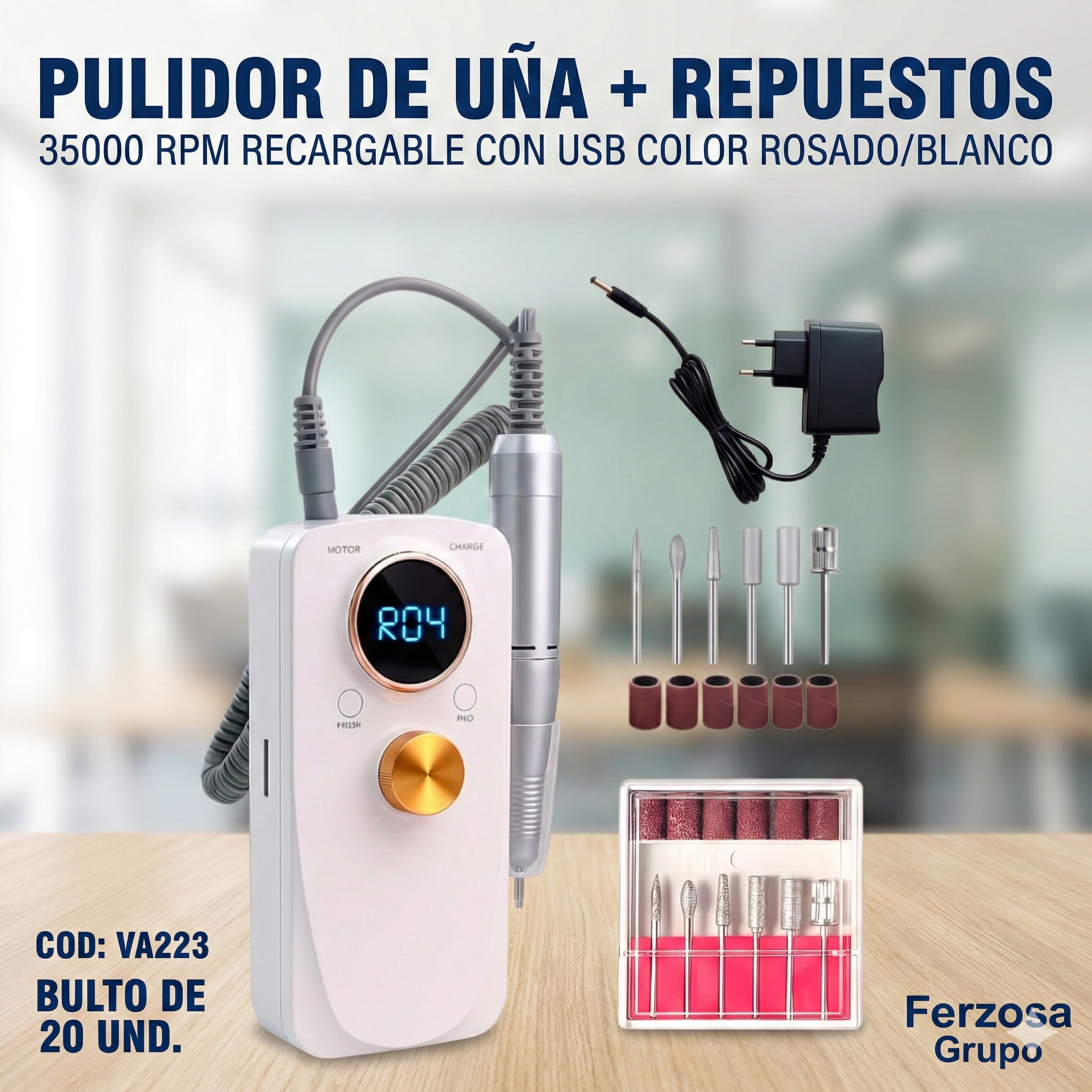 Pulidor de Uñas con Repuestos 35000 RPM Al Por Mayor Desde $23.00 c/u En Bultos 24 Unidades