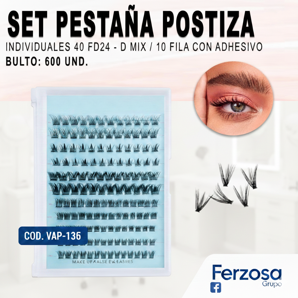 Set de Pestañas Postizas  Al Por Mayor Desde $2.20 c/u En Bultos de 600 Cajas