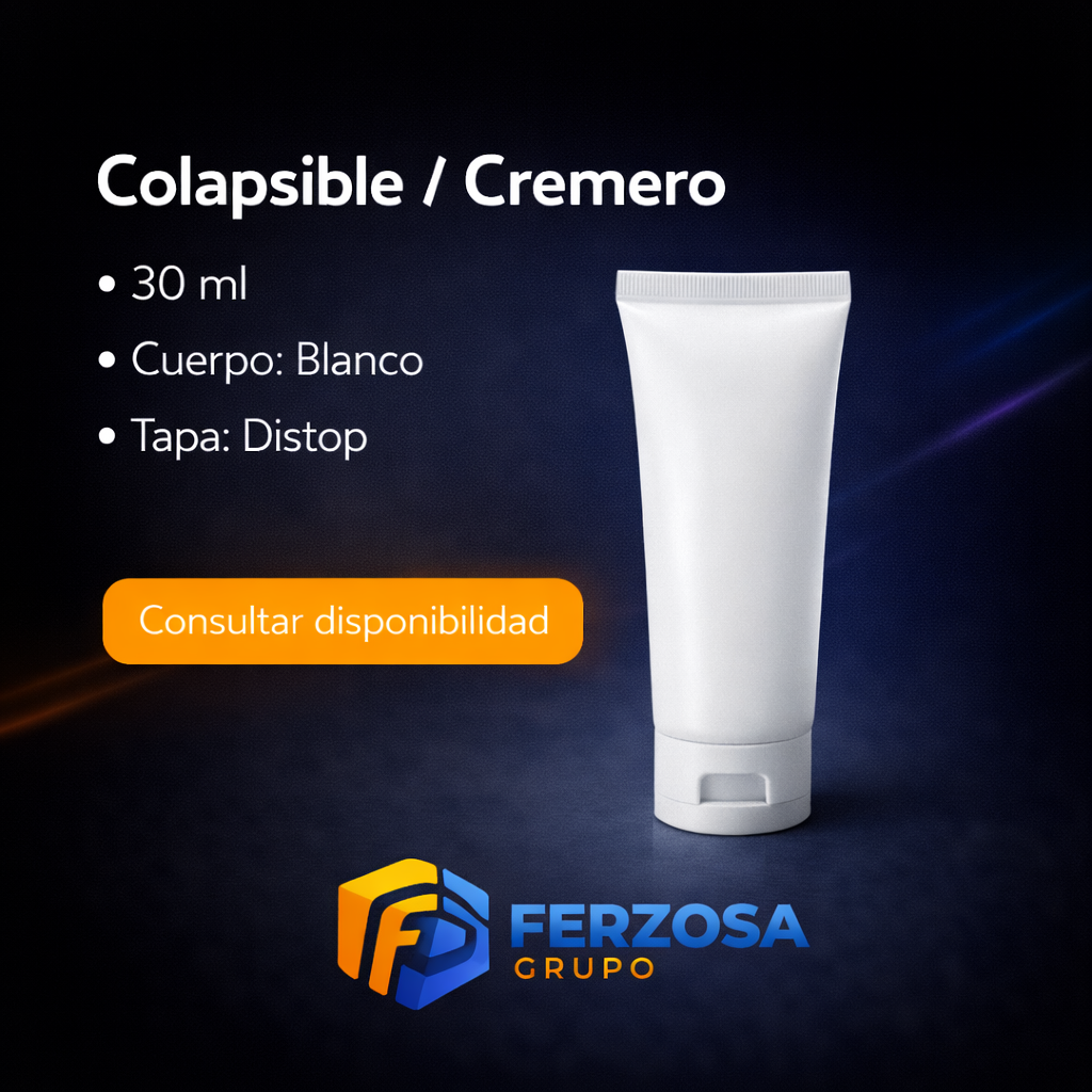 Colapsible Cremero Plástico 30ml/cc Tapa Distop al Por Mayor Desde $0.40 x 300 Unidades