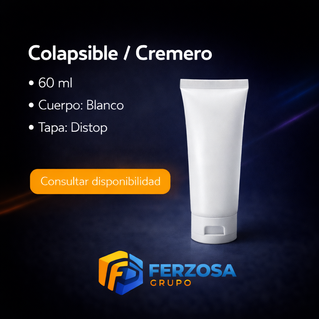Colapsible Cremero Plástico 60ml/cc Tapa Distop al Por Mayor Desde $0.43 x 300 Unidades