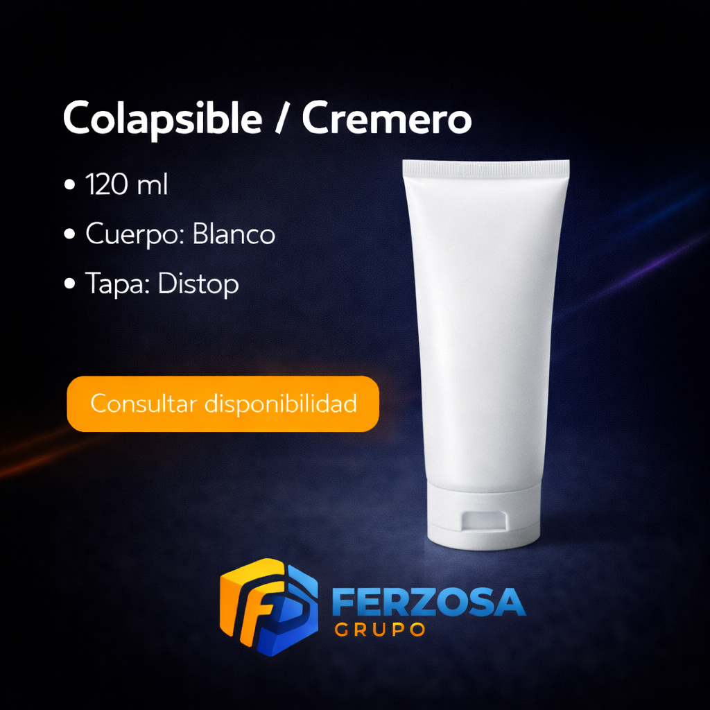 Colapsible Cremero Plástico 120ml/cc Tapa Distop al Por Mayor Desde $0.50 x 300 Unidades