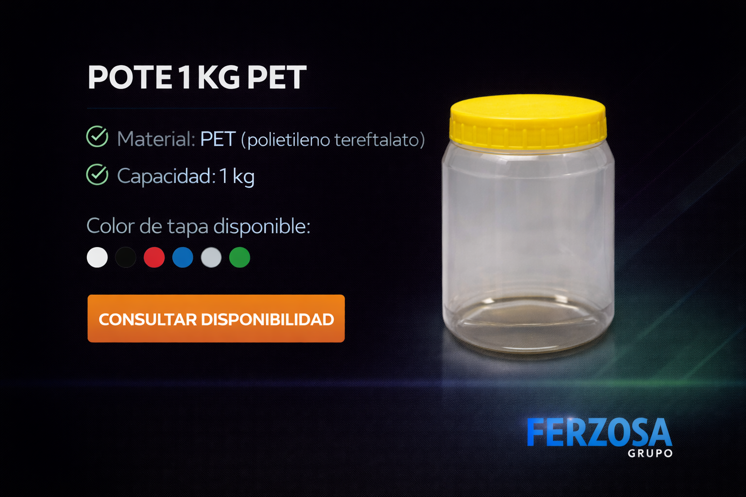 Pote Envase Plástico PET 1Kg al Por Mayor Desde $0.84 x 300 Unidades