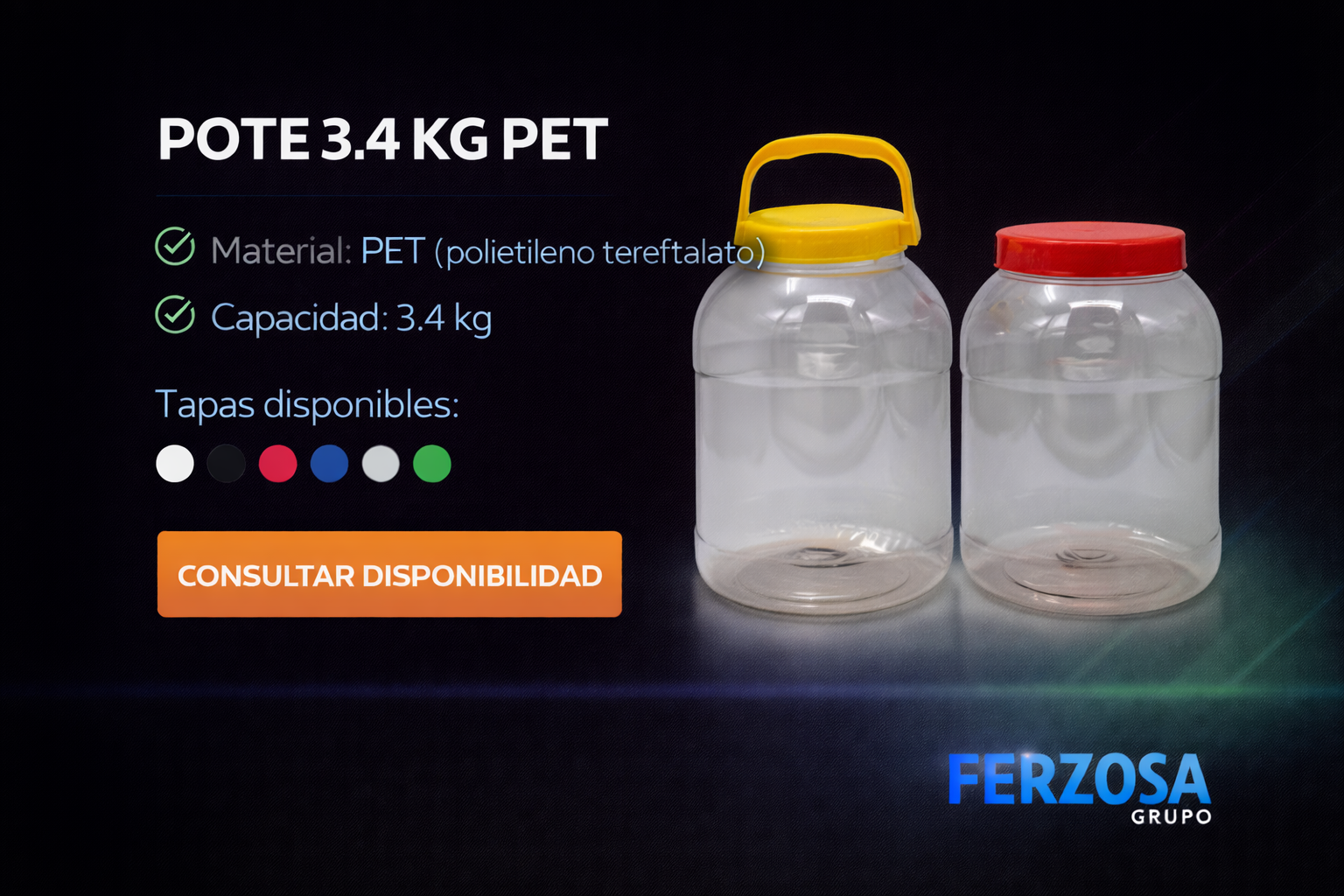 Pote Envase Plástico PET 3.4Kg al Por Mayor Desde $1.15 x 300 Unidades