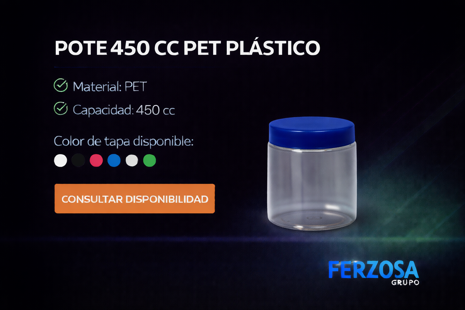 Pote Envase Plástico PET 450ml/cc al Por Mayor Desde $0.57 x 300 Unidades