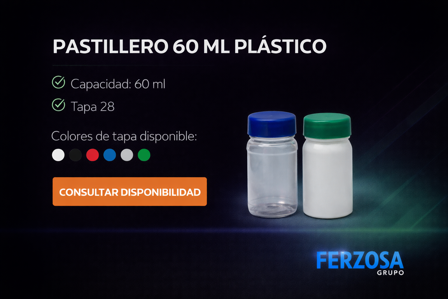 Envase Frasco Pastillero Plástico PET 60ml/cc al Por Mayor Desde $0.20 x 300 Unidades