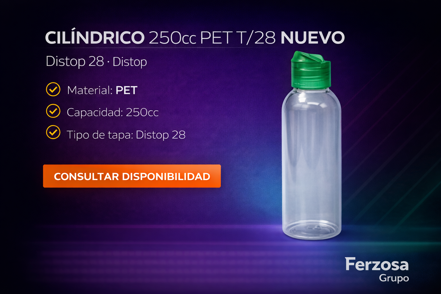 Envase Botella Plástica Cilíndrico PET 250ml/cc al Por Mayor Desde $0.44 x 300 Unidades