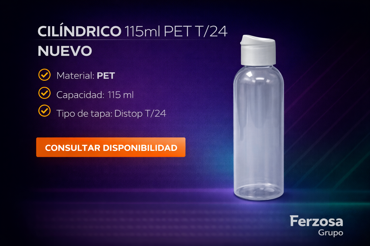 Envase Botella Plástica Cilíndrico PET 115ml/cc al Por Mayor Desde $0.40 x 300 Unidades