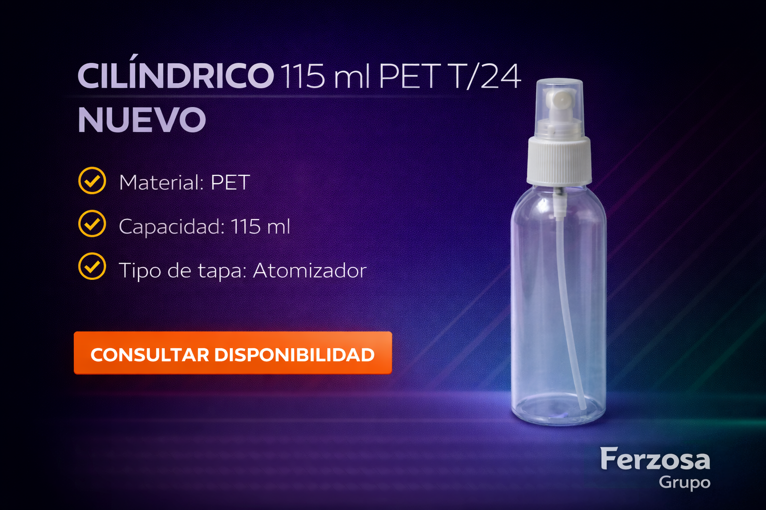 Envase Botella Plástica Cilíndrico PET Spray 115ml/cc al Por Mayor Desde $0.62 x 300 Unidades