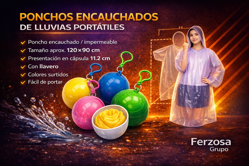 Ponchos Encauchado Plástico Promocionales al Por Mayor Desde $0,70 C/U x 500 Unidades