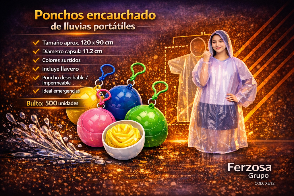 Ponchos Encauchado Plástico Promocionales al Por Mayor Desde $0,70 C/U x 500 Unidades