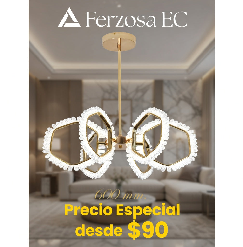 Lámpara LED Colgante Anillos Hexagonales Entrelazados con Cristales al por mayor desde $90