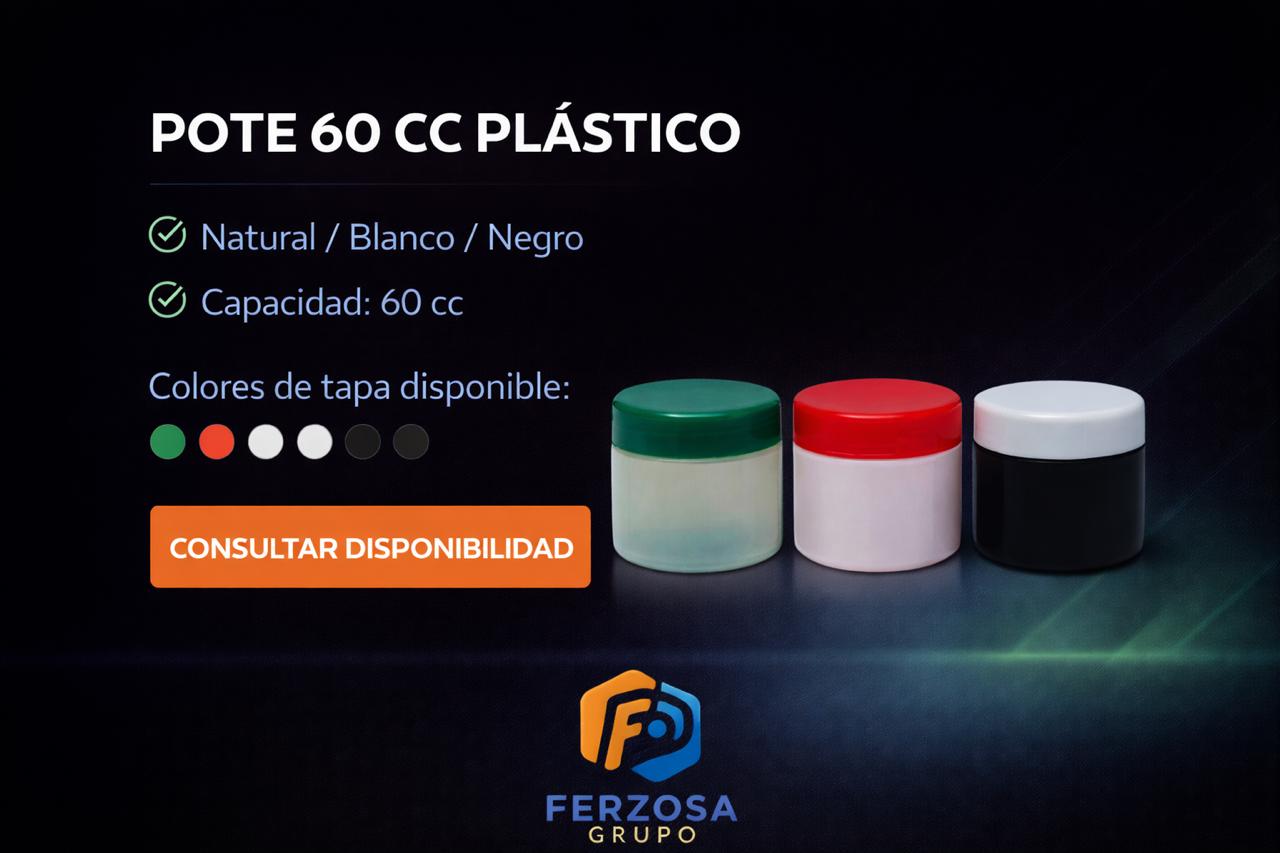 Pote Envase Plástico Polietileno 60 ml/cc al Por Mayor Desde $0.25 x 300 Unidades