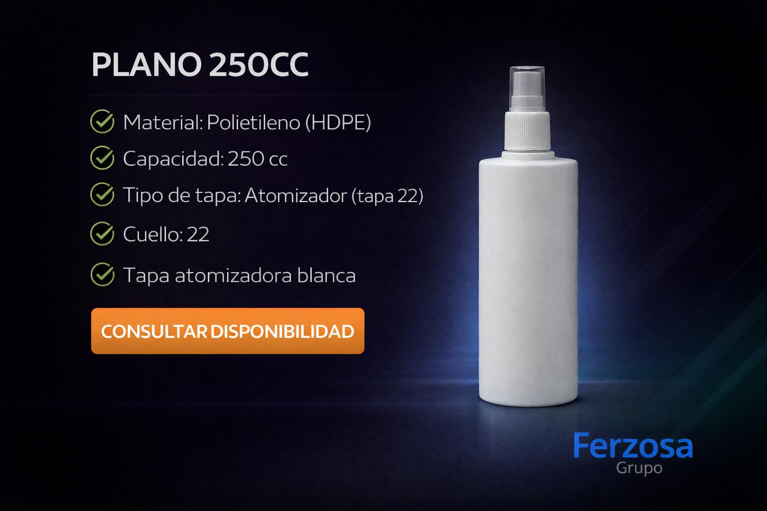 Envase Botella Plástica Plano Spray 250ml/cc al Por Mayor Desde $0.62 x 300 Unidades