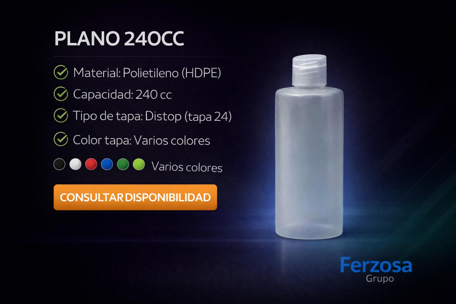 Envase Botella Plástica Plano 240ml/cc al Por Mayor Desde $0.43 x 300 Unidades