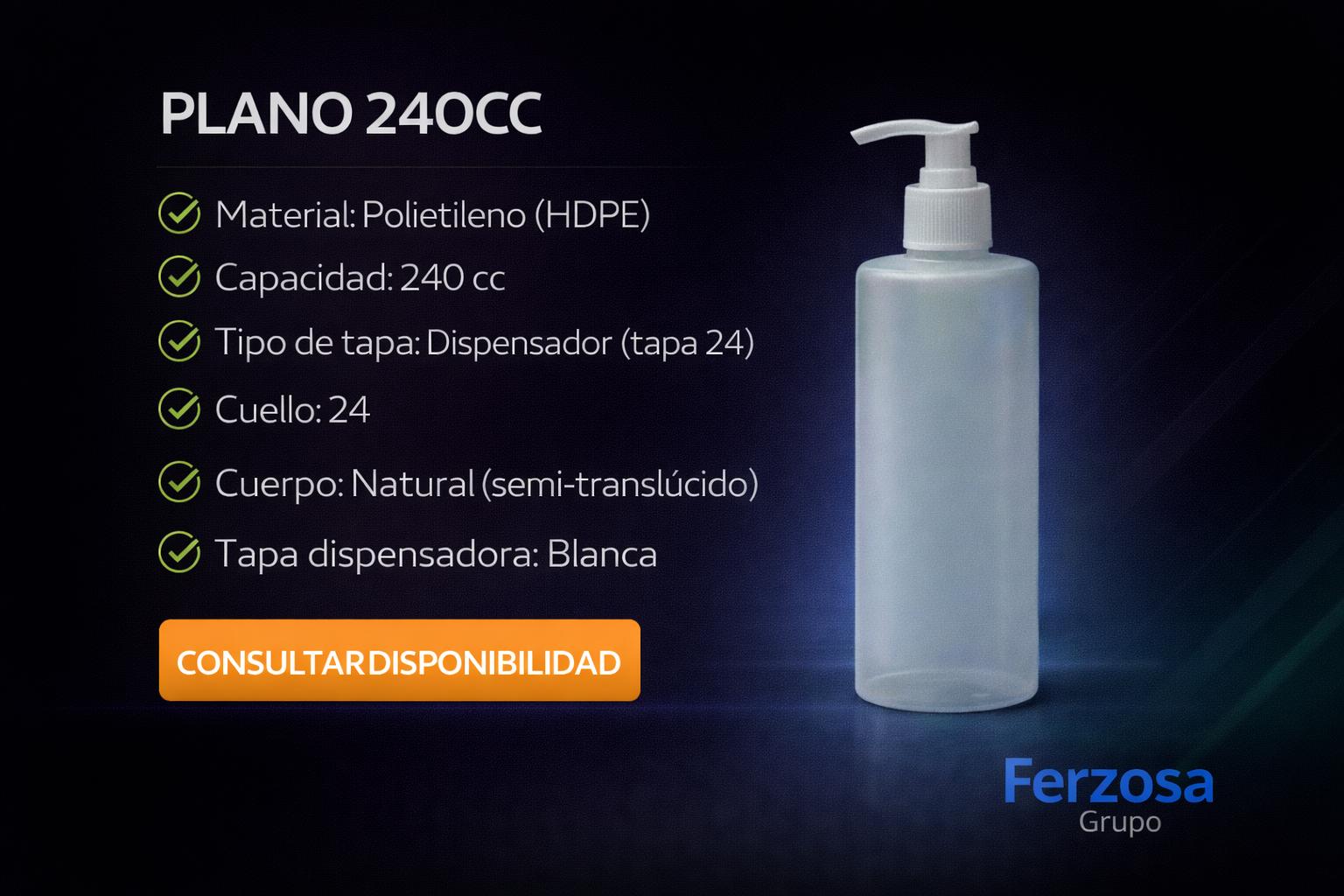 Envase Botella Plástica Plano Dosificador 240ml/cc al Por Mayor Desde $0.66 x 300 Unidades