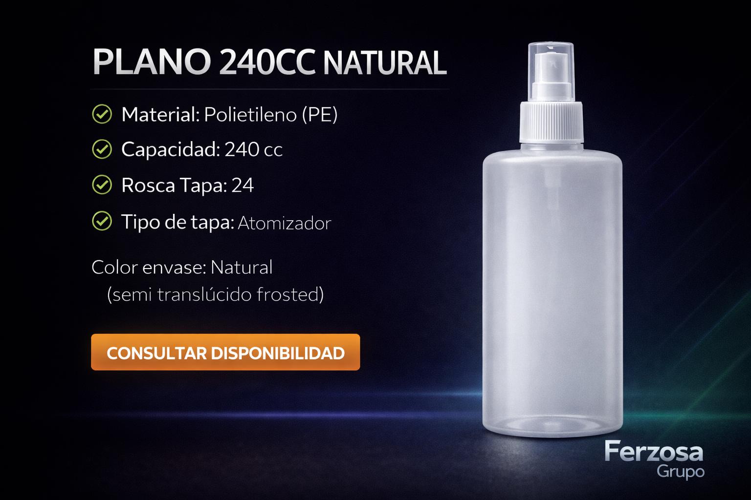 Envase Botella Plástica Plano Spray 240ml/cc al Por Mayor Desde $0.68 x 300 Unidades