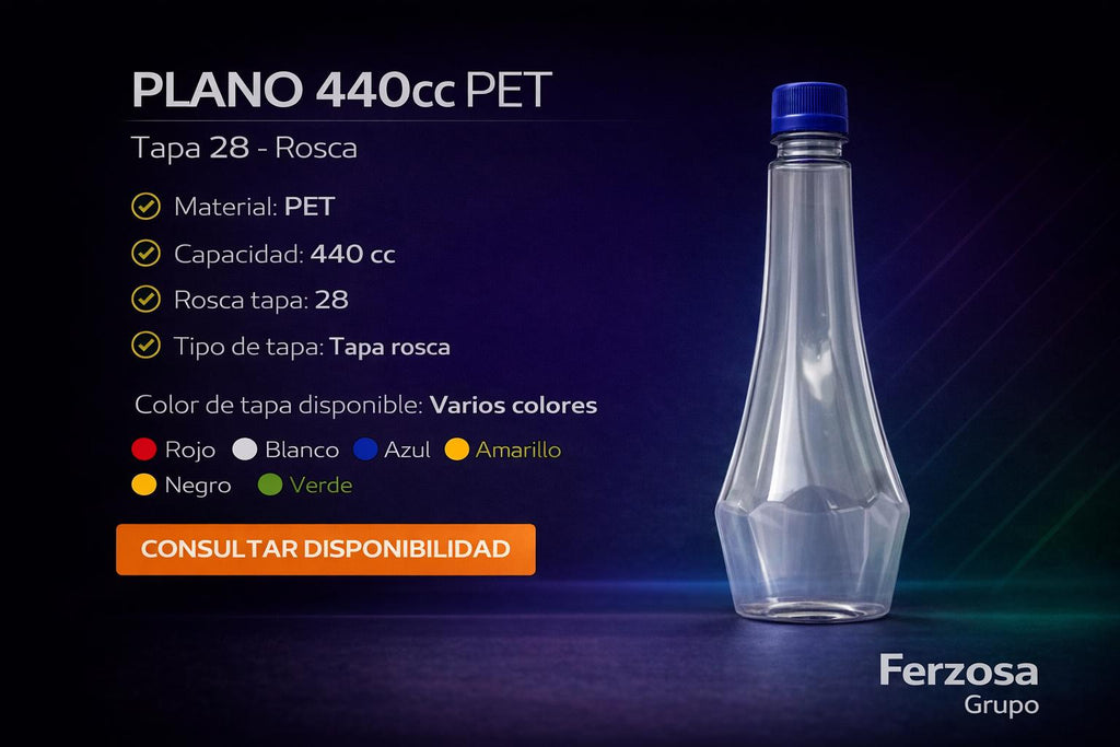 Envase Botella Plástica Plano PET 440ml/cc al Por Mayor Desde $0.50 x 300 Unidades