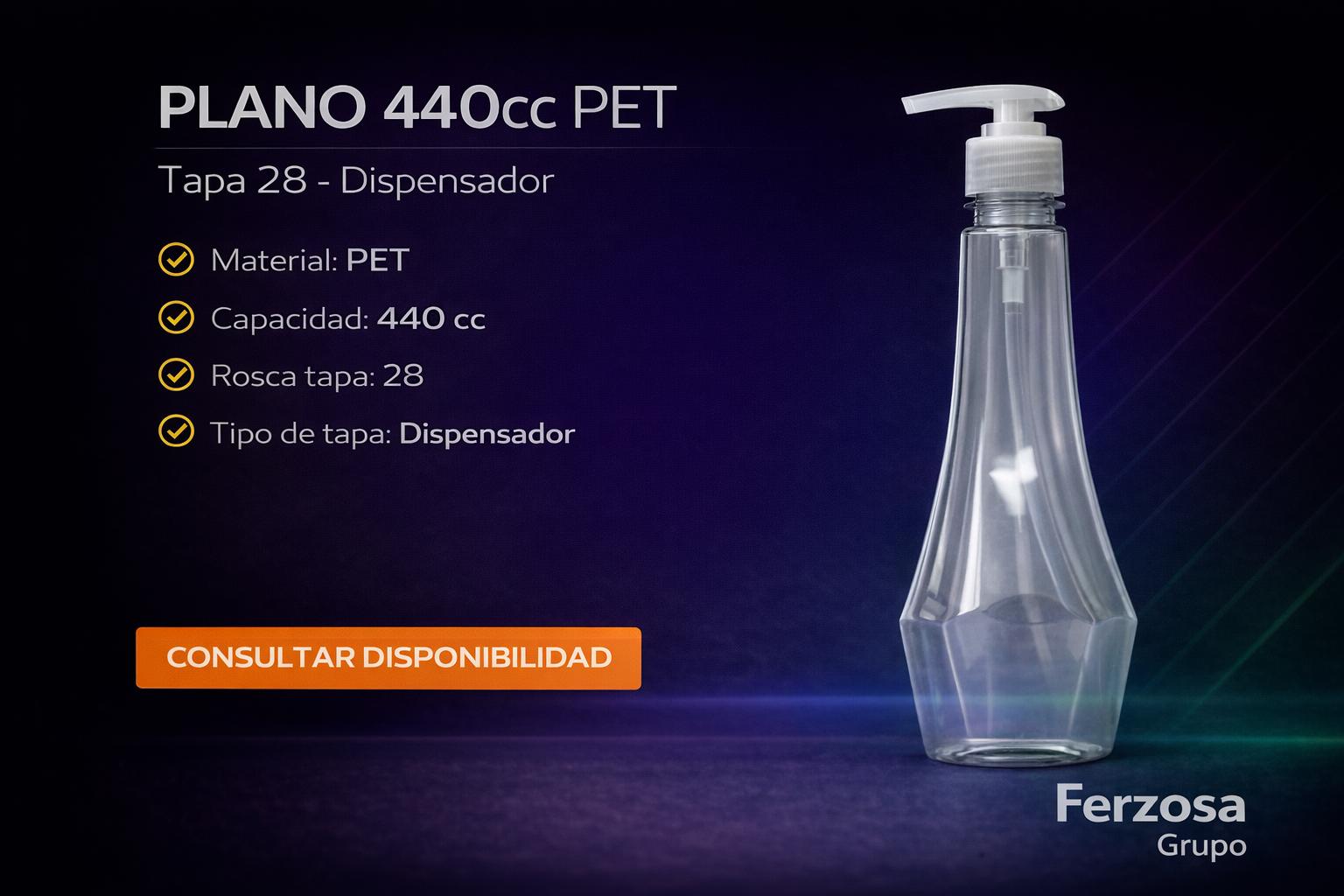 Envase Botella Plástica Plano PET Dispensador 440ml/cc al Por Mayor Desde $0.80 x 300 Unidades