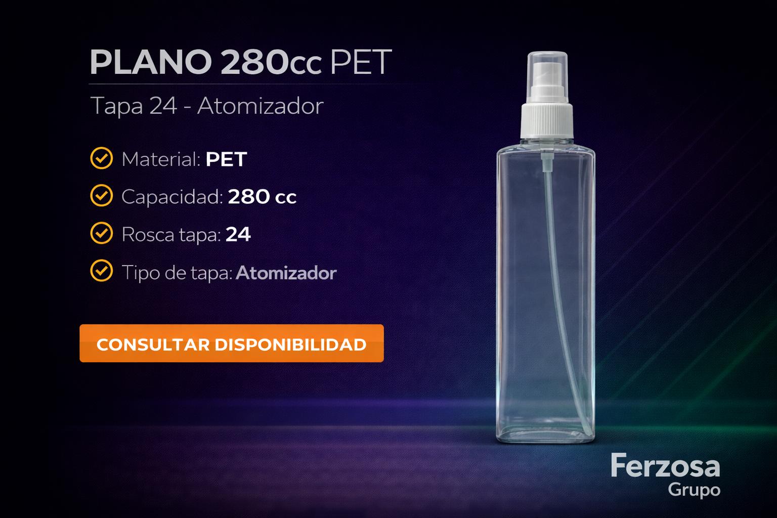 Envase Botella Plástica Plano PET Spray 280ml/cc al Por Mayor Desde $0.80 x 300 Unidades