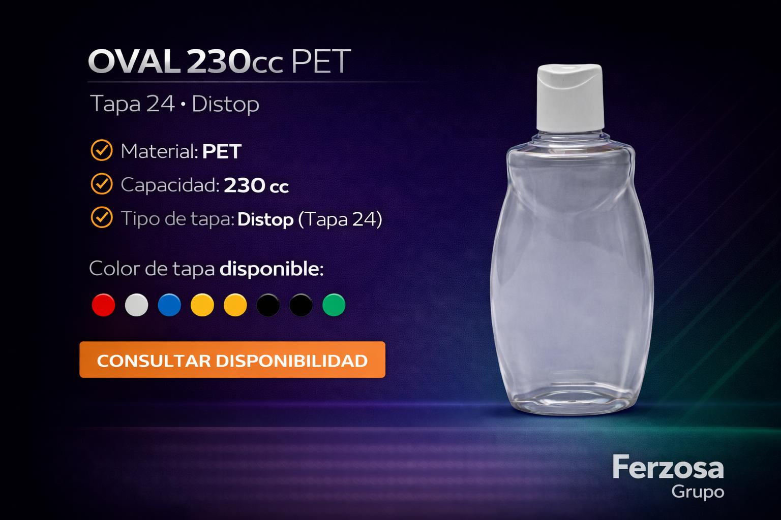 Envase Botella Plástica Plano PET Distop 230ml/cc al Por Mayor Desde $0.48 x 300 Unidades